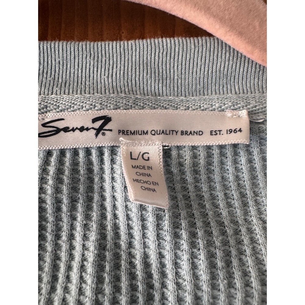 Seven7 Women's Blue Waffle Knit‎ Long Sleeve Shirt Top L G
